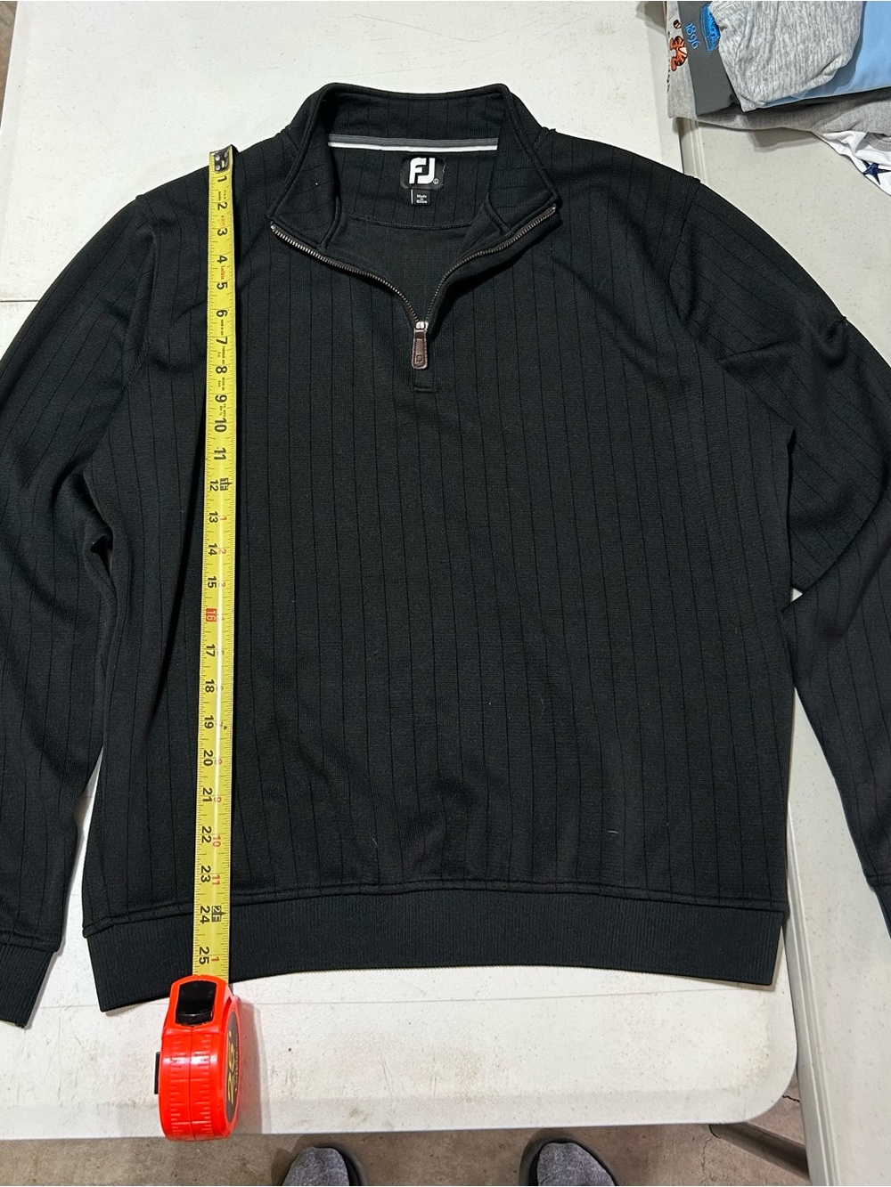 FootJoy Sweater Mens Large Black Drop Needle Performance Ribbed 1/2 Zip